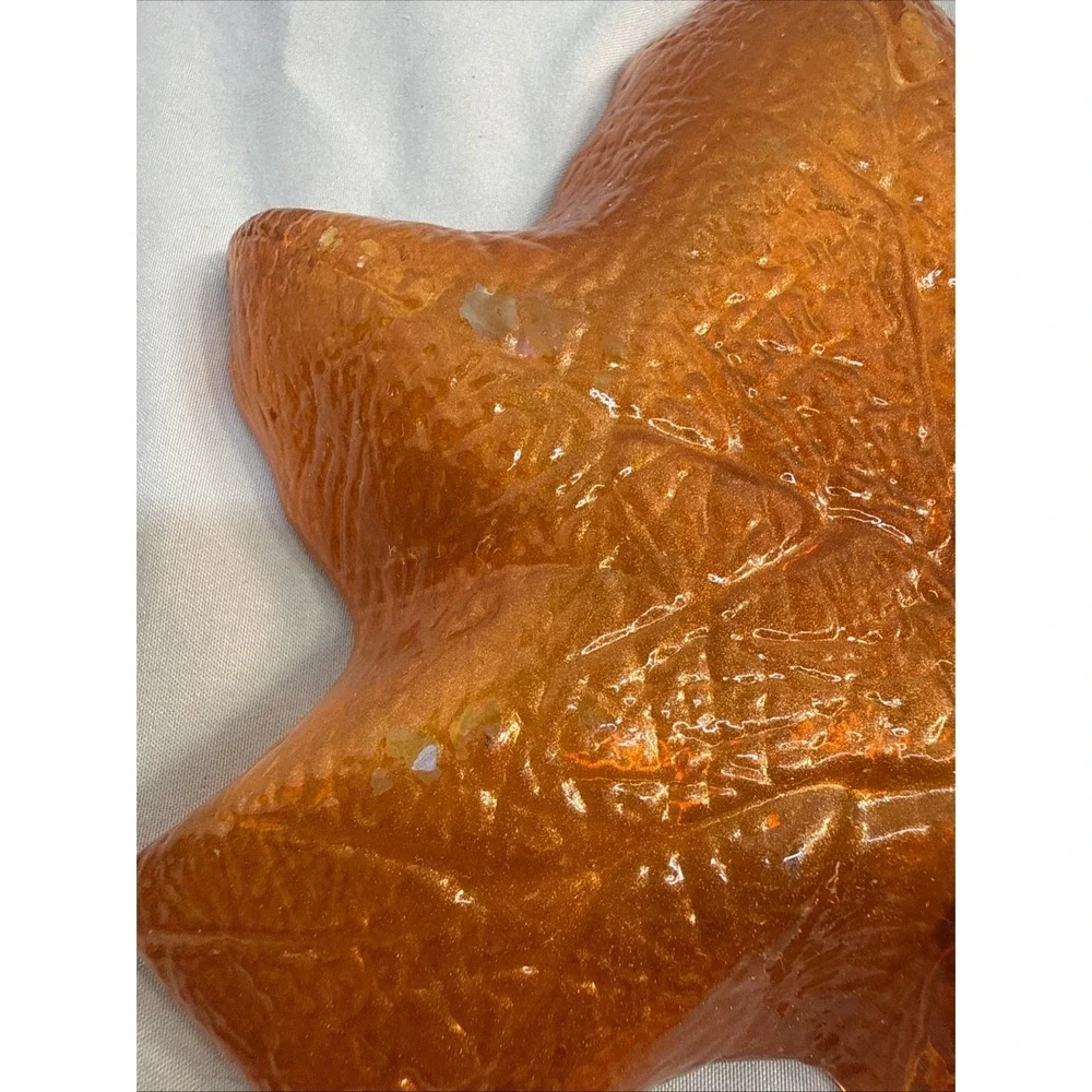 Vintage Iridescent Marigold Art Glass Maple Leaf Dish Candy Bowl Fall Decor